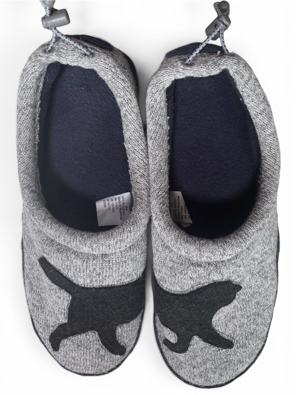 L.L. Bean Sweater Fleece Black Dog Kid’s Size 5-6 Slippers Navy Blue Suede Cozy
